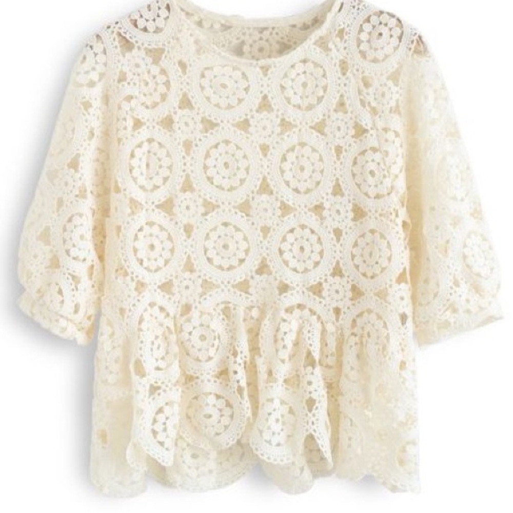 JustFab Cream Lace Detail Top